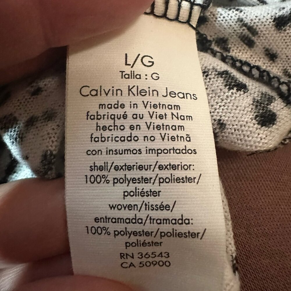 Calvin Klein Top Women’s Large Black And White Dot Print Color Block Pocket - Picture 10 of 13